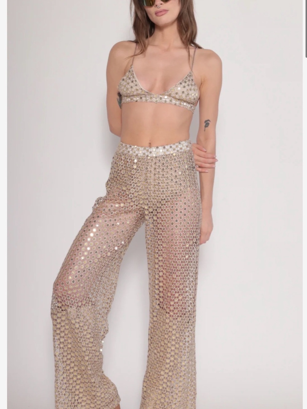 EastnWest Disco Bra + Dream Pant Mirror Set White M